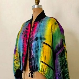 VINTAGE TIE DYE bomber crop jacket